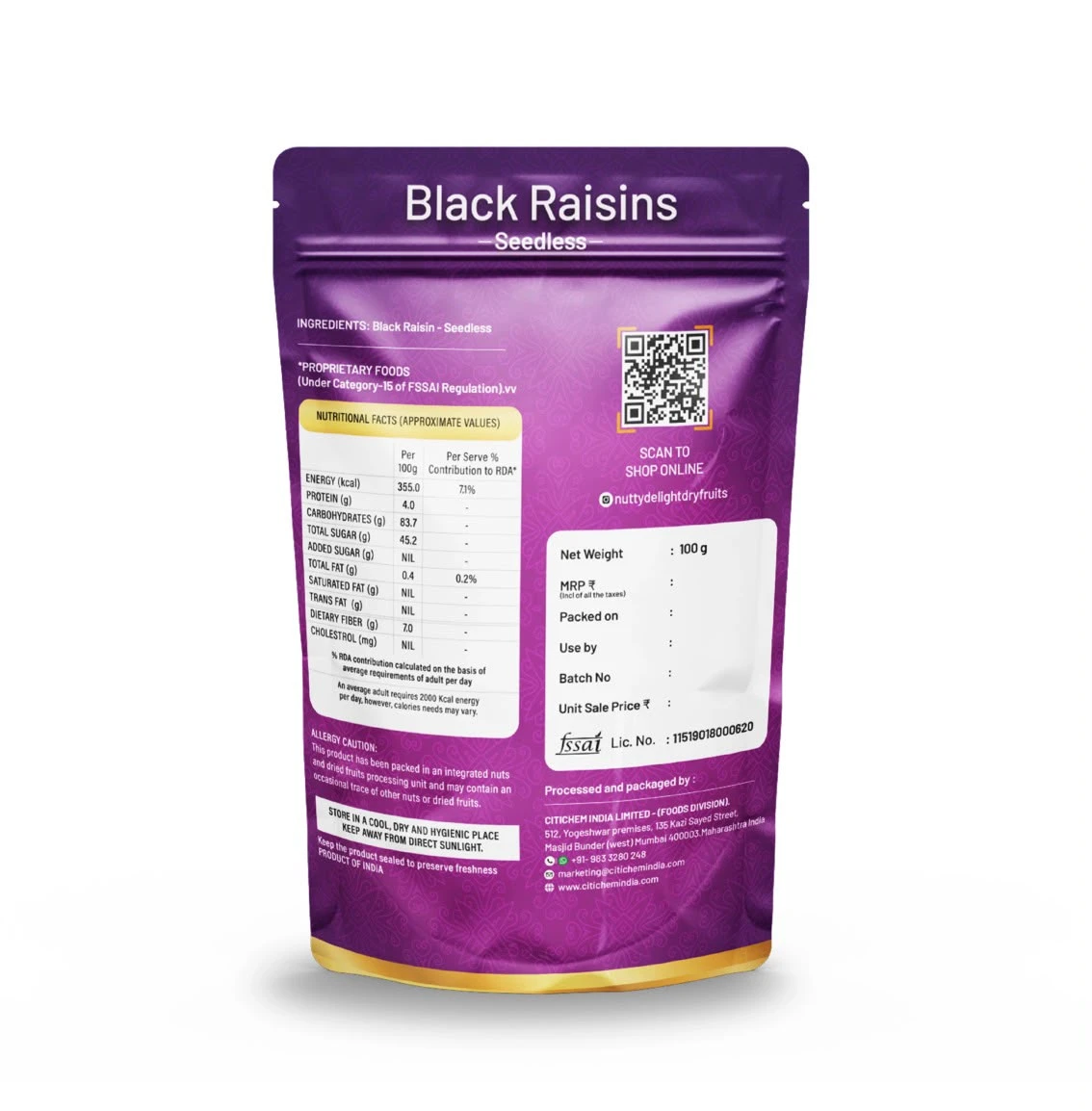 Ingredient: Black Raisin - Seedless